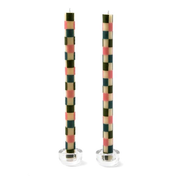 Brand New Mackenzie-Childs Check Pastel Dinner Candles Set of 2 - Picture 1 of 10